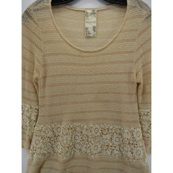 Blu Pepper Sweater Small Tunic Pullover Crochet Handkerchief Hem * - Picture 2 of 13